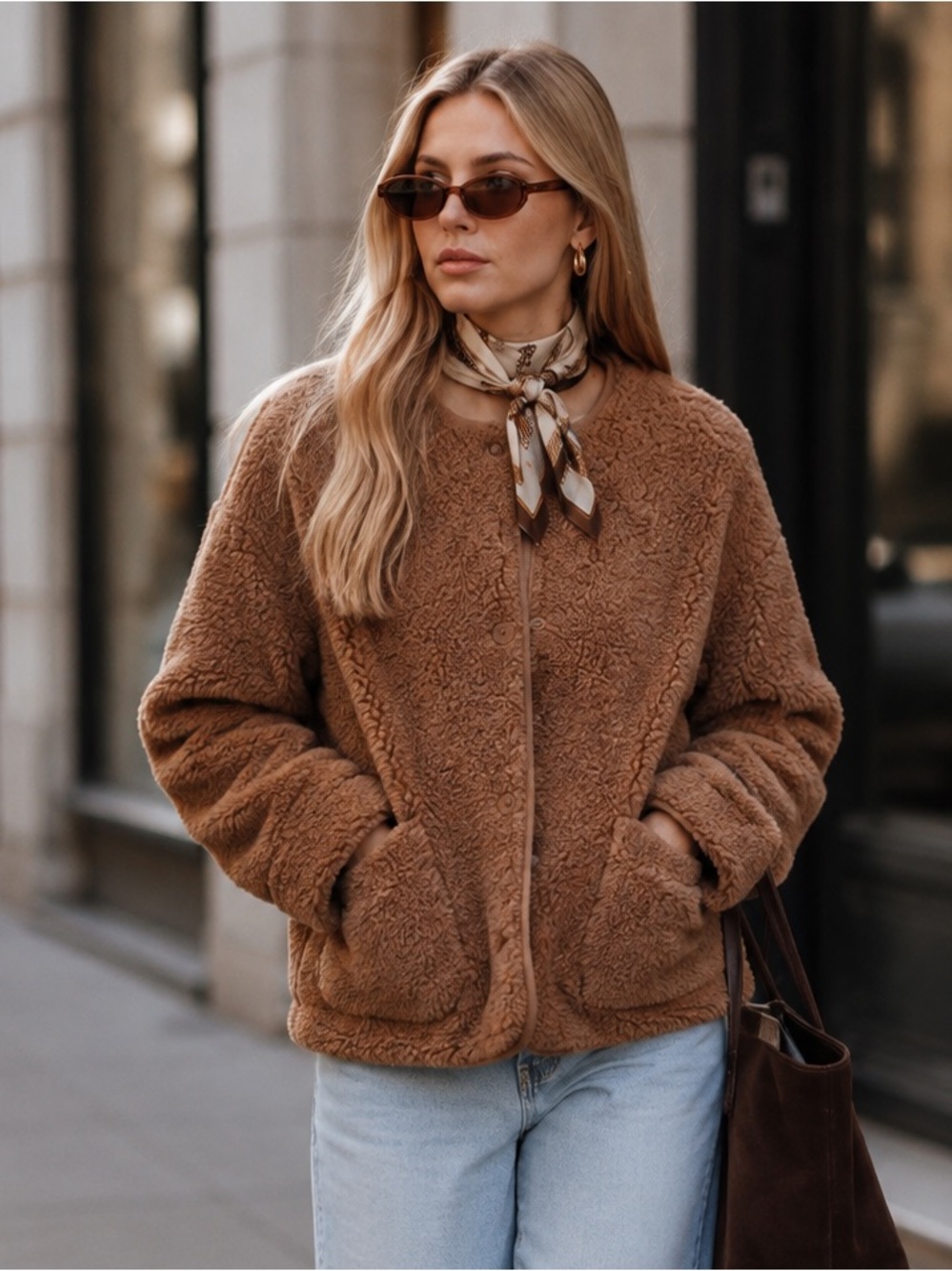 Uniqlo Women's Teddy Fleece Jacket in Camel Brown